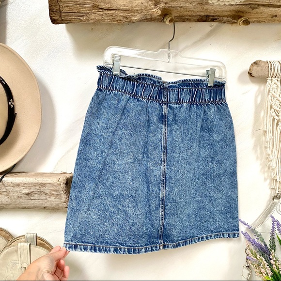 Sweet perfectly distressed jean skirt w shirred elasticated waist & retro vibe - Picture 11 of 14